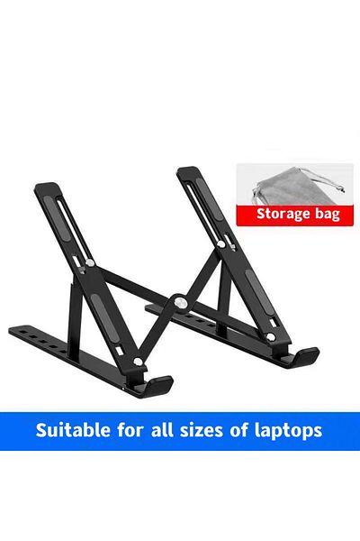 Henruisi Black Aluminum Alloy Laptop Stand Portable Notebook Holder Foldable Computer Bracket Up To 17inch Ad