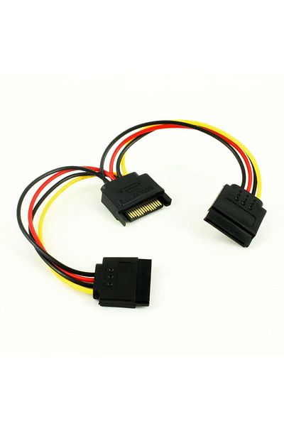 Choice كابل موزع الطاقة Coolcirc Sata بزاوية مسطحة 0.2 متر، كابل Sata ذكر 15 سنًا إلى كابل طاقة أنثى مزدوج 15 سنًا