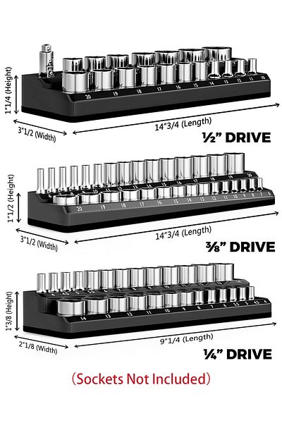 Choice Metric-3pcs-black Magnetic Socket Organizers|3piece Set Socket Holder Kit|1/2,3/8&1/4"drive|holds 68
