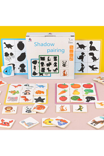 Choice with box Wooden Montessori Find Shape Toy Animal Fruit Shadow Pairing ...