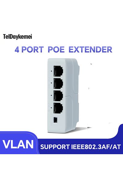 Choice موسع Poe Teldaykemei 4 منافذ Poe جديد بطول 100 متر ومكرر Poe لمنفذ IP وموسع لنقل Poe