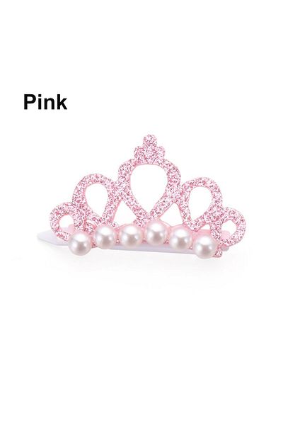 Choice Pink Small Dogs Faux Pearl Crown Shape Bows Hair Clips Bow Cute Head Decoration For Pets Hair Clips