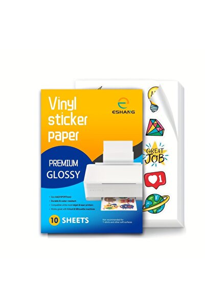 Choice ورق لاصق فينيل لامع أبيض مقاس A4، 10 أوراق، قابل للطباعة، مقاس A4، للطابعات النافثة للحبر، ذاتي اللصق