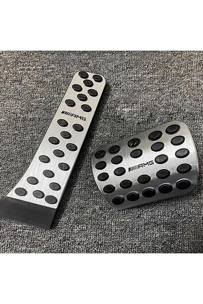 Choice For Amg Logo 2pcs Pedal Braking For Amg Accelerator Cover Silver Amg Pedal Cover Pedal Non Slip Pad
