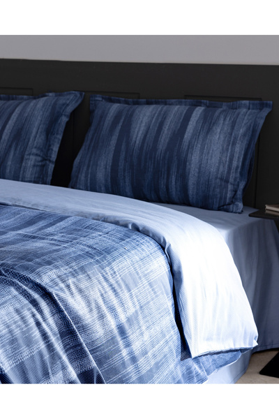 Madame Coco Raphael King Size 100% Cotton Printed Satin Duvet Cover Set - Navy