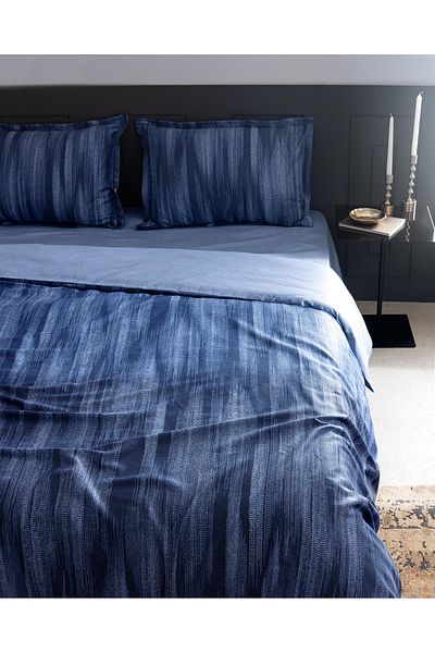 Madame Coco Raphael Double 100% Cotton Printed Satin Duvet Cover Set - Navy