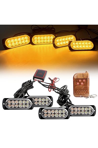 Choice مصباح تحذير طوارئ للشرطة عن بعد 4 × 12 ليد أصفر اللون، مصباح إشارة ستروب نهاري لشبكة السيارة