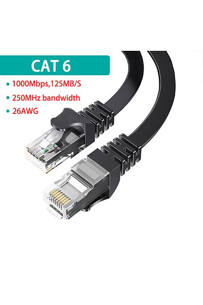 Choice كابل إيثرنت مسطح أسود بطول 5 متر من Cat6 كابل شبكة Cat6 مسطح من UTP لشبكة PS PC وMod Internet