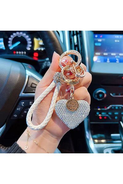 Choice Silver Crystal Car Keychain For Women With Sparkly Rhinestone,heart Shape Keychains For Girls, Birth