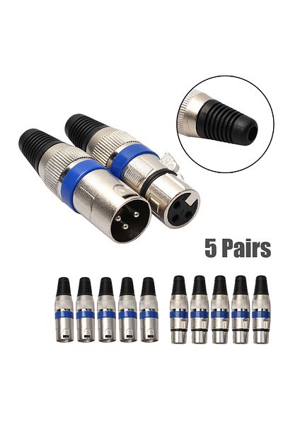 Choice 5 Pairs XLR 3 Pin Female MIC Jack Plug Audio Microphone Cable Connector Blue NG4S