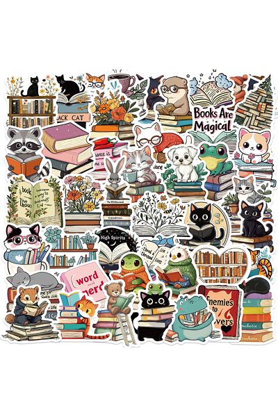 Choice 50pcs All 50pcs Cartoon Cute Animal Reading Stickers Pack Phone Suitcase Computer Laptop Journaling
