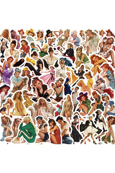 Choice 60pcs 60pcs Vintage Style Girl Sticker Retro Women Cool Stickers Skateboard Laptop Luggage Bike Car