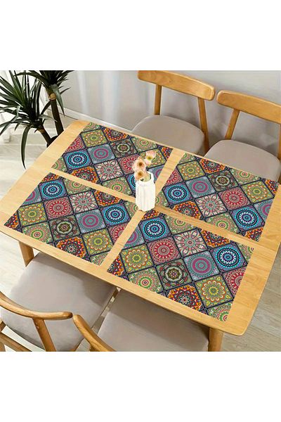 Choice 4pcs 4pcs Boho Mandala Placemats Mexican Ethnic Traditional Pattern With Geometric Plaids Bohemian F