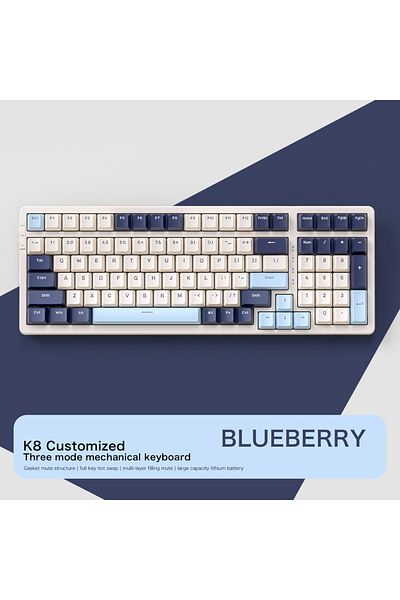 Choice لوحة مفاتيح الألعاب الميكانيكية اللاسلكية Blueberry K8 قابلة للتبديل السريع مع إضاءة خلفية وبلوتوث 2.4 جيجا هرتز سلكية خطية R