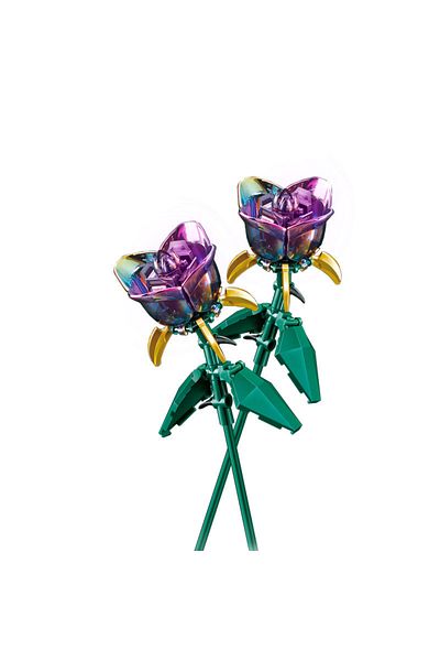 Choice 2 Pcs Black Rose Knew Built Elegant 3d Black Rose Flower Building Block Set-red & Yellow Bouquet Mod