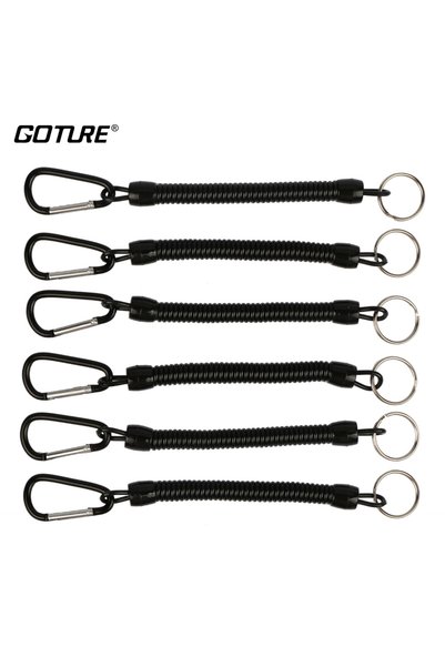 Goture 6pcs 6pcs Black Fishing Lanyard Ropes Retractable Plastic Spiral Rope ...