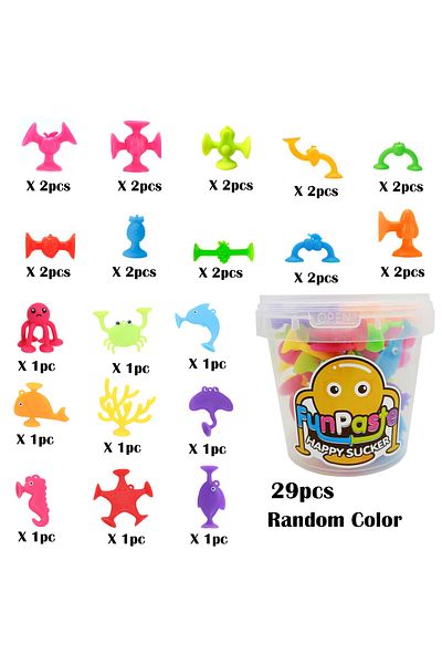 Choice 29pcs 29pcs Sea Animals & Fruits Suction Cup Toys, With Bucket For Storage, Construction Toy For Kid