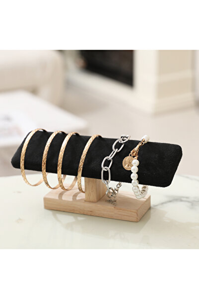 Choice Black Velvet 1pc Wooden Base T-Shaped PU Leather / Velvet Bracelet Dis...