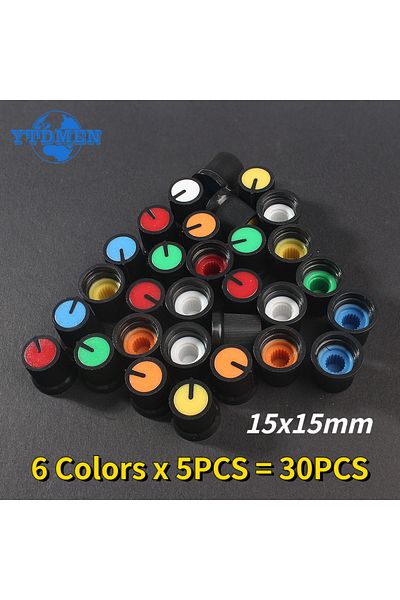 YTDMEN 30pcs/6color WH148 Potentiometer Knob Cap(copper Core) 15x15MM 6mm Hole AG3 Yellow Orange Blue Wh...