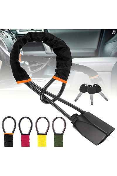 Choice Black All-in-one Universal Anti-theft Device For Car Steering Wheel, Safety Belt Buckle, Steel Cable