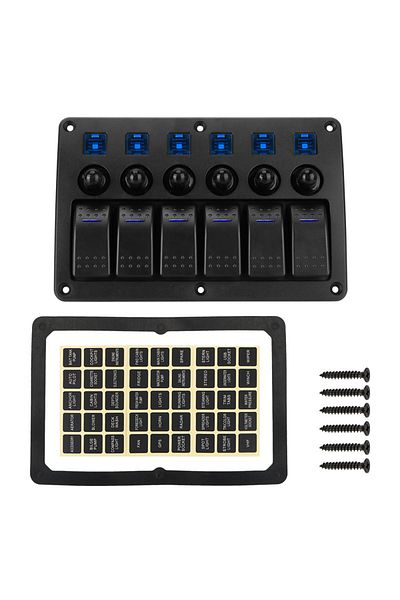 AINYSZIN Blue 24v 12v 6 Gang Light Toggle Switch Panel Buttons Circuit Control With Fuse Led Indicator Car Ac