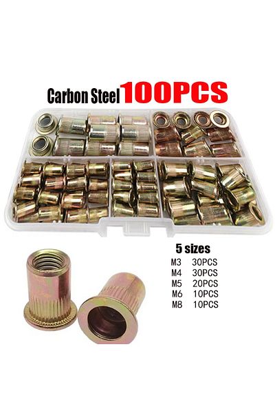 Choice 100 قطعة M3-m8 210/165/100 قطعة صواميل برشام صندوقية من الفولاذ الكربوني M4 M5 M6 M8 M10 M12 مجموعة صواميل برشام برأس مسطح