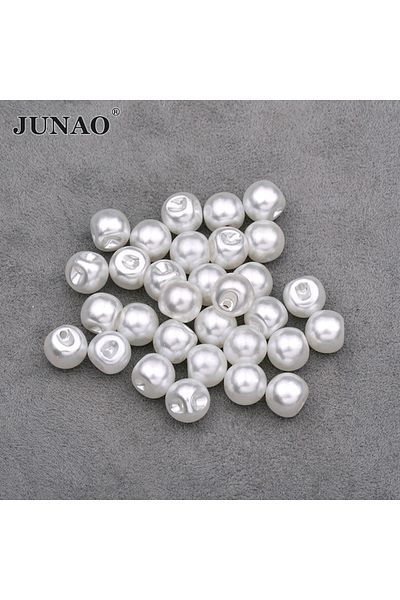 Choice JUNAO 8mm 10m 12mm White Pearl Buttons Sewing Rhinestone Button Decorative Round Plastic Button P...