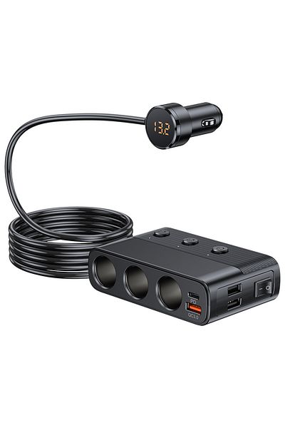 Choice شواحن السيارات السوداء 128 وات PD QC3.0 محول شحن سريع موزع طاقة 12-24 فولت مع 4 منافذ USB