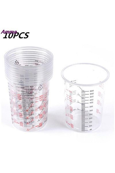 Choice High Quality 10pcs Plastic Paint Mixing Cup 600ml Mixing Pot Paint Mixing Calibration Cup For Pre...