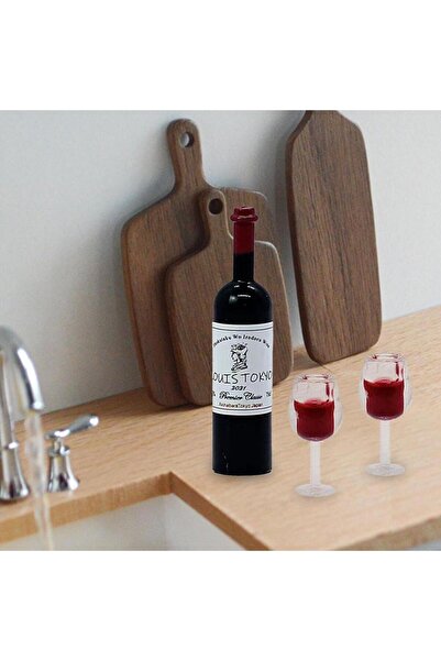 Choice أكواب زجاجات النبيذ ذات الغطاء الأحمر بمقياس 1/12 لمنزل الدمى، لوازم ا...