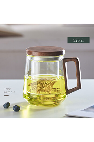 Choice كوب شاي جيانكسي زجاجي أبيض سعة 525 مل بمقبض خشبي، أكواب بوير صينية مقا...