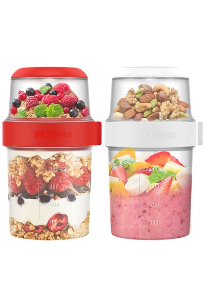 Choice 2Pcs Breakfast Cups Reusable Take and Go Yogurt Cup Double Layer Overnight Oats or Cereal Oatmeal...