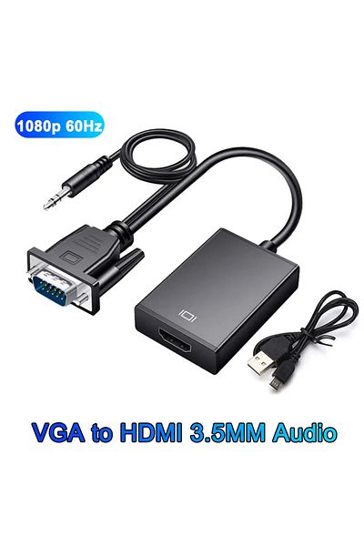Choice Black Hd 1080p Vga To Hdmi Converter Vga Adapter With 3.5mm Audio Video Cable Vga Input Hdmi Output