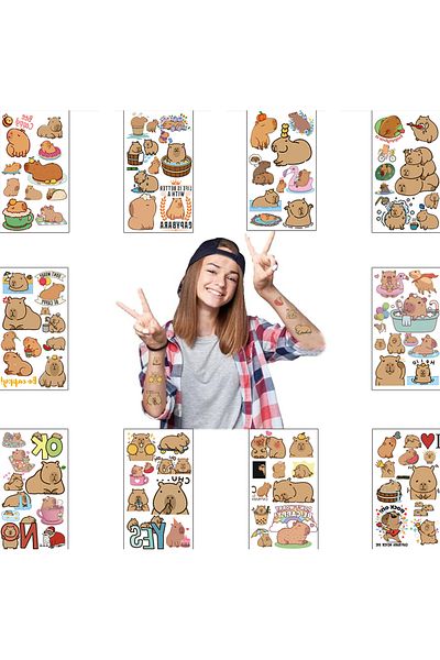 Choice 10 قطع من ملصقات الوشم الكرتونية من سلسلة Capybara للأطفال ملصقات الوشم المؤقتة DIY