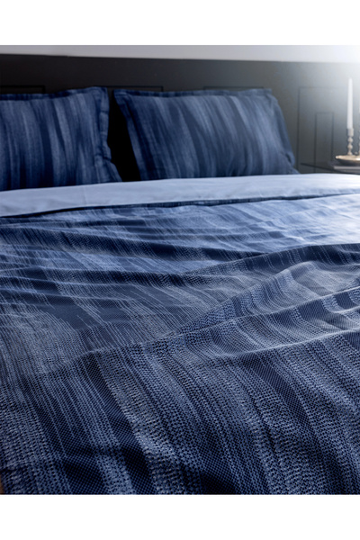 Madame Coco Raphael King Size 100% Cotton Printed Satin Duvet Cover Set - Navy