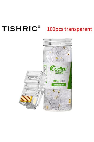 TISHRIC موصل شبكة شفاف من TSR440 مكون من 100 قطعة من كابلات إيثرنت Rj45 وموصل شبكة Rj-45 Crystal H