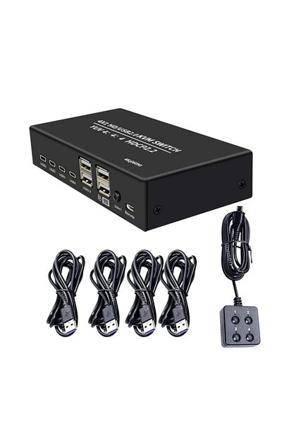 lieve مفتاح HDMI KVM أسود 4x1 4k 60hz HDMI USB KVM Switch Selector 4 In 1 Out لـ 4 أجهزة كمبيوتر مشاركة الشاشة M