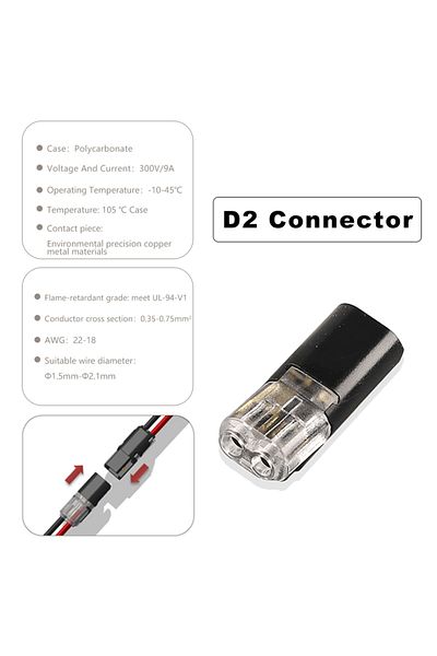 DIY GO 10pcs D2 Connectors 10pcs 2 Pin Way Plug Waterproof Electrical Connector Car Wire Cable Automotive E