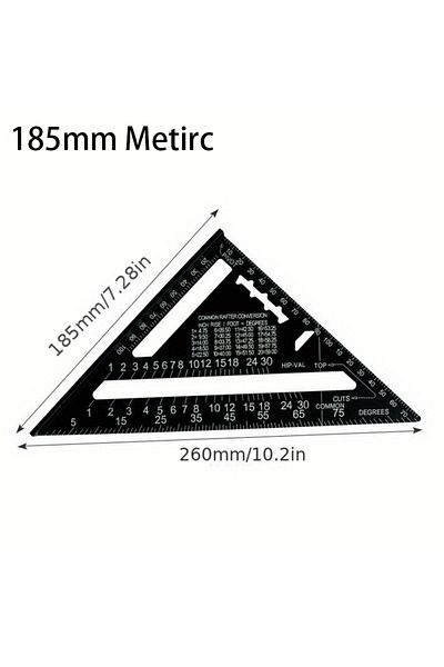 RNABAU 7inch 12/7 Inch Rafter Square Carpenter Measuring Layout Tool Alloy Metal Triangle Ruler Protractor
