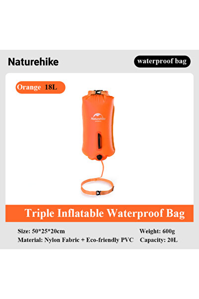 Naturehike حقيبة سباحة برتقالية قابلة للنفخ ومقاومة للماء ومنقذة للحياة ومقاو...