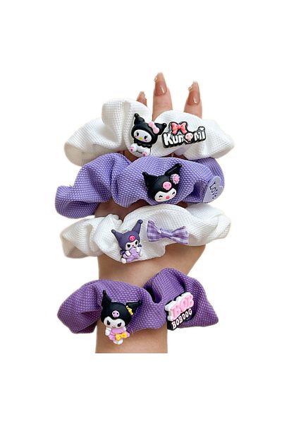 Choice 4pcs/set Kawaii Kuromi Girls Hair Bands Cute Cartoon Sanrio Hair Rope Elastic Headband Hair Acces...