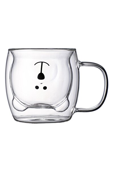 Choice كوب قهوة لطيف على شكل دب مزدوج سعة 201-300 مل مع مقبض شفاف وعصير وشاي وحليب لطيف