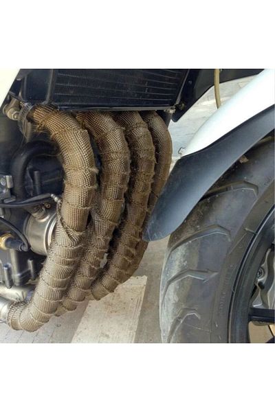 PowerMotor 5x5m Titanium Motorcycle Exhaust Thermal Band 5cm 5m Heat Wrap Tape Car Muffler Fiberglass Cable Tie
