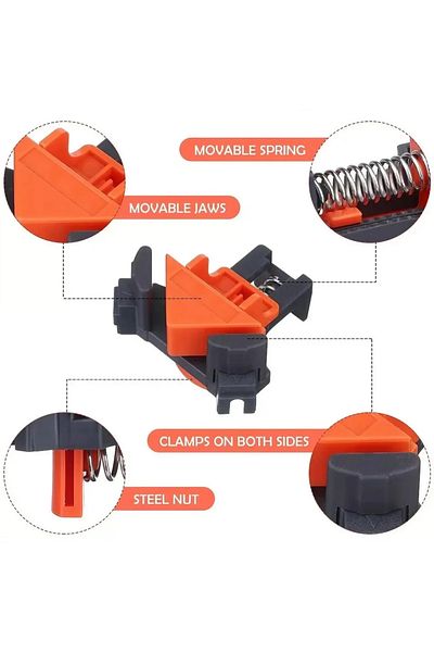 Choice Orange-4pcs Professional Woodworking 90° Right Angle Clamps - Premium Accurate Frame And Cabinet Ass