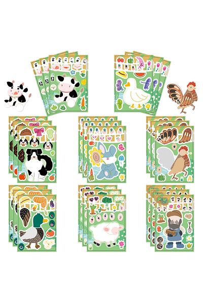 Choice 8pcs 8/16/32pcs Farm Animal Children's Puzzle Sticker Cartoon Hand Account Material Phone Case Noteb