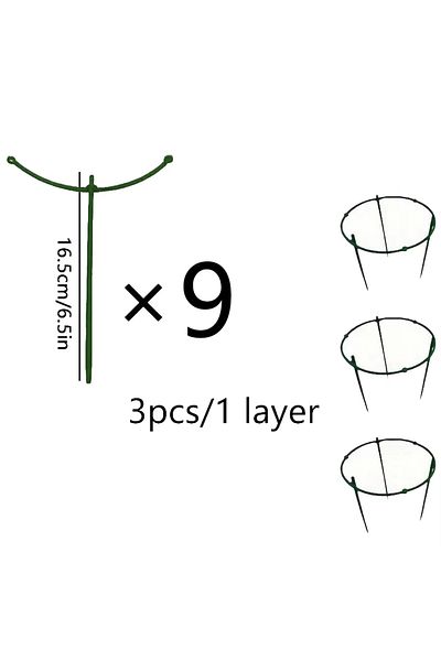 Choice Green 9 Pcs/set 3 Layers Plant Support Plant Stakes Round Plant Support Ring Plastic Plant Cage Hold