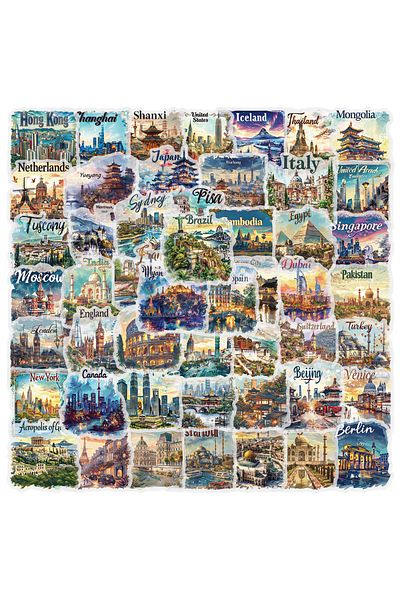 Choice 50pcs 50pcs Travel Postcard Stickers World City Landmark Diy Guitar Helmet Scrapbook Skateboard Lapt