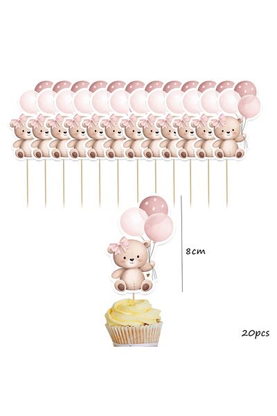 Choice 20pcs Carton Bear Paper Cupcake Toppers Balloon Bear for Baby Shower Party Kids Happy Birthday De...