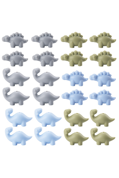 LOFCA النوع 1-24 قطعة 24 قطعة من خرز السيليكون على شكل ديناصور صغير لصنع القل...