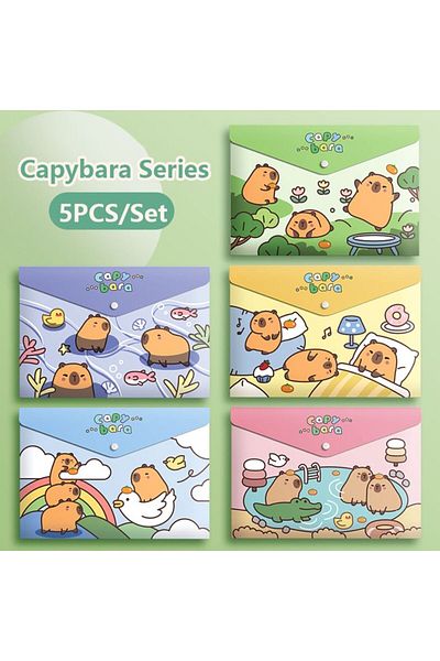 Choice Capybara 5pcs/set Large Capacity A4 File Folder Test Paper Storage Waterproof Document Bag Pp Snap-f